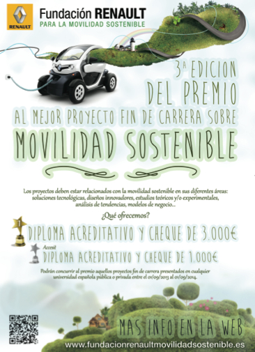 Cartel 3ª Edición Premio mejor proyecto fin de carrera sobre movilidad sostenible. Fundación Renault